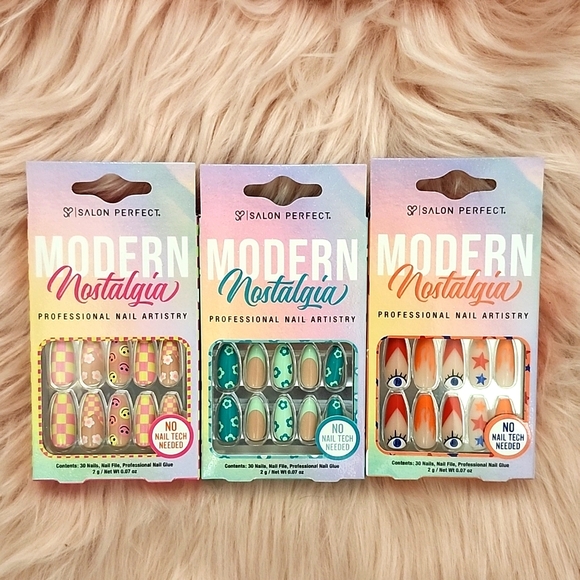 Brand New 3CT BUNDLE SALON PERFECT MODERN NOSTALGIA FALSE NAILS-M/L - Picture 1 of 5